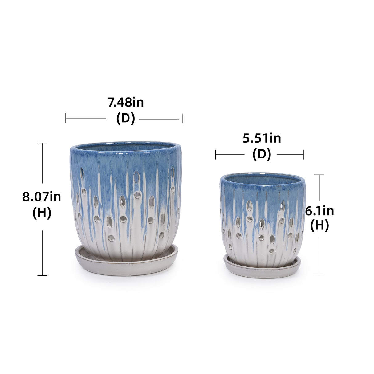 Set of 2 Ceramic Flowerpots with Drainage Hole