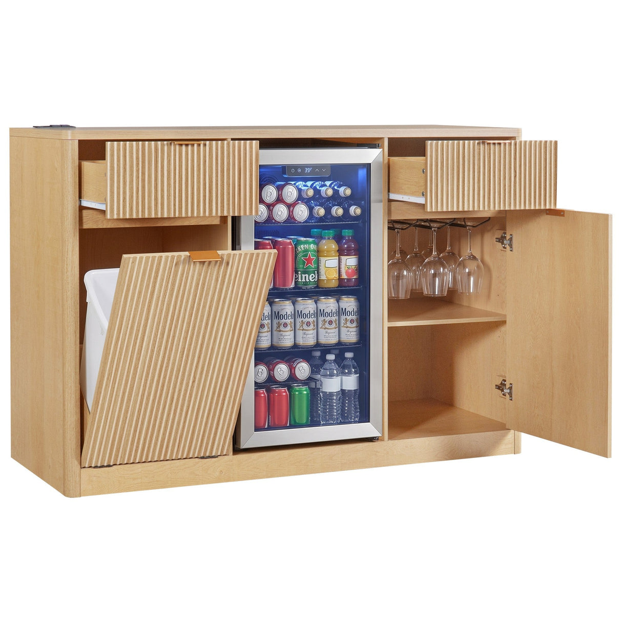 K&K 59" Coffee Bar Cabinet with Fridge Space