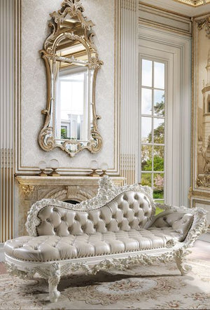 Vanaheim - Bench - Beige Synthetic Leather & Antique White