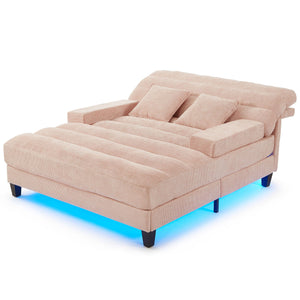 Chaise Bed Lounge Sofa Chair With Adjustable Backrest And LED Light Strip
