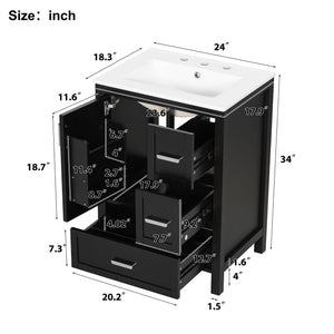 Bathroom Vanity with Sink, Soft-Close Doors & 3 Drawers - White, Black, Green