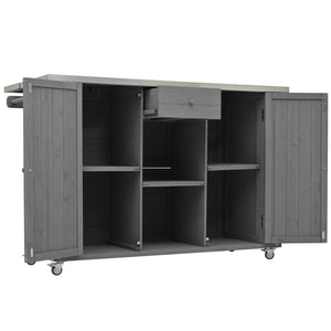 Outdoor Kitchen Island With Stainless Steel Top, Ample Storage Space, Towel And Spice Racks And A Bottle Opener