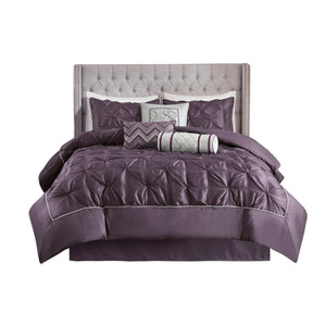 7 Piece Tufted Comforter Set in Plum for King Beds