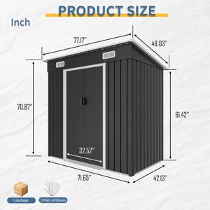 6x4ft Metal Shed with Sliding Door and Ventilation Vents