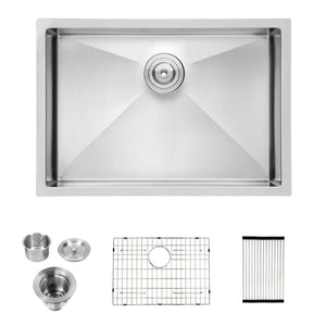 28" Undermount Kitchen Sink With 10" Deep Single Bowl in Brushed Nickel