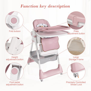 Adjustable Baby High Chair 0-6 Years – Portable Infant Feeding Seat (Pink)