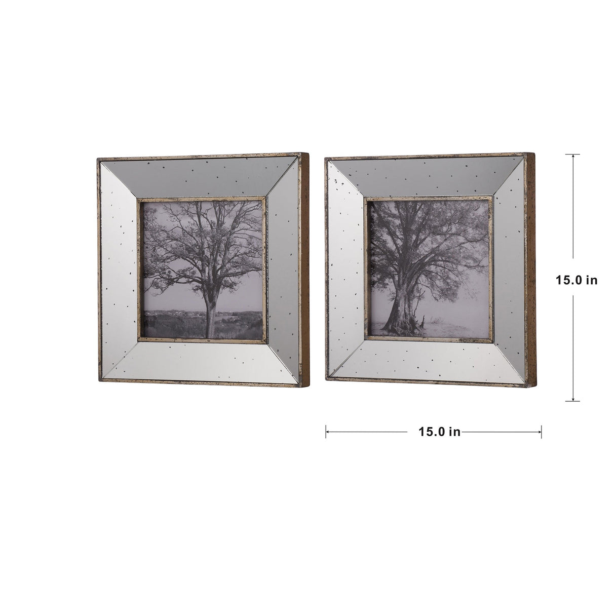 S/2 Vintage Silver Reflective Picture Frames, 15x15