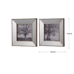 S/2 Vintage Silver Reflective Picture Frames, 15x15