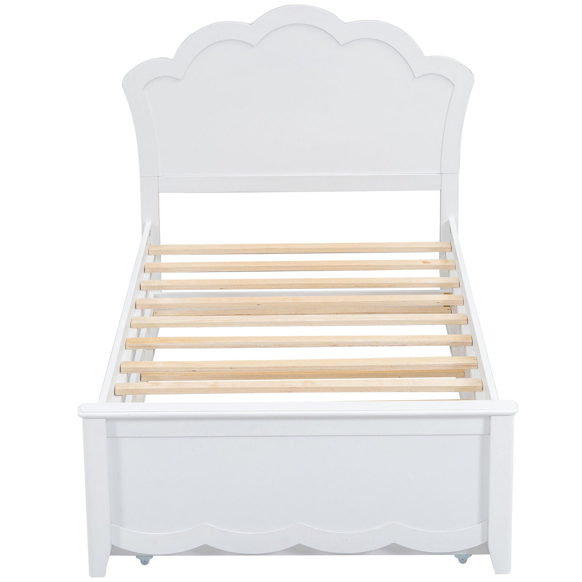 Platform Bed With Headboard and Twin Trundle - White