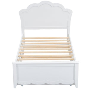 Platform Bed With Headboard and Twin Trundle - White