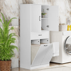 Modern Bathroom Storage Cabinet With Two Laundry Baskets, One Drawer, Adjustable Shelf