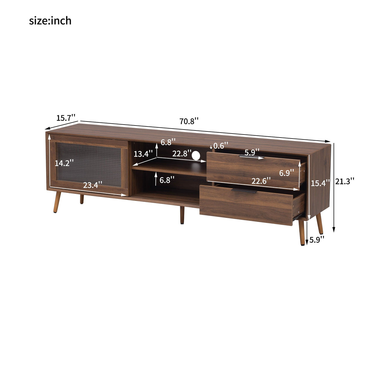 TV Stand Media Console with Storage Cabinet - Walnut