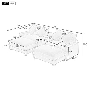 Modern Sectional Sofa With Removable Ottomans, USB Ports