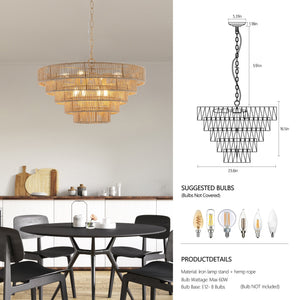 24" Modern 5-Layer Woven Hemp Rope Chandelier