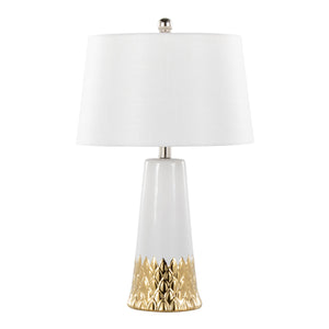 Penelope 22' Contemporary Ceramic Table Lamp with White & Gold Ceramic Body and White Shade