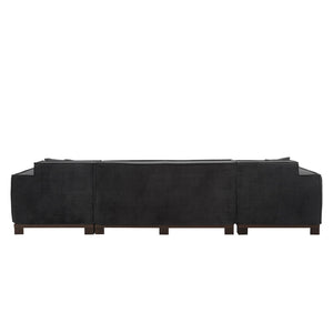 U-Shaped Sectional Sofa With RGB LED Light Strip And 6 Pillows
