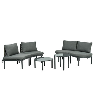 6 Piece Patio Set, Half Moon Outdoor Sectional Sofa With 2 High Low Coffee Tables, 4 Pillows & Cushions