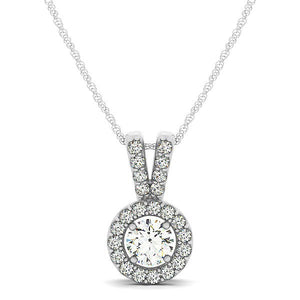 Round Pendant with Split Bail and Diamond Halo in 14k White Gold (3/4 cttw)