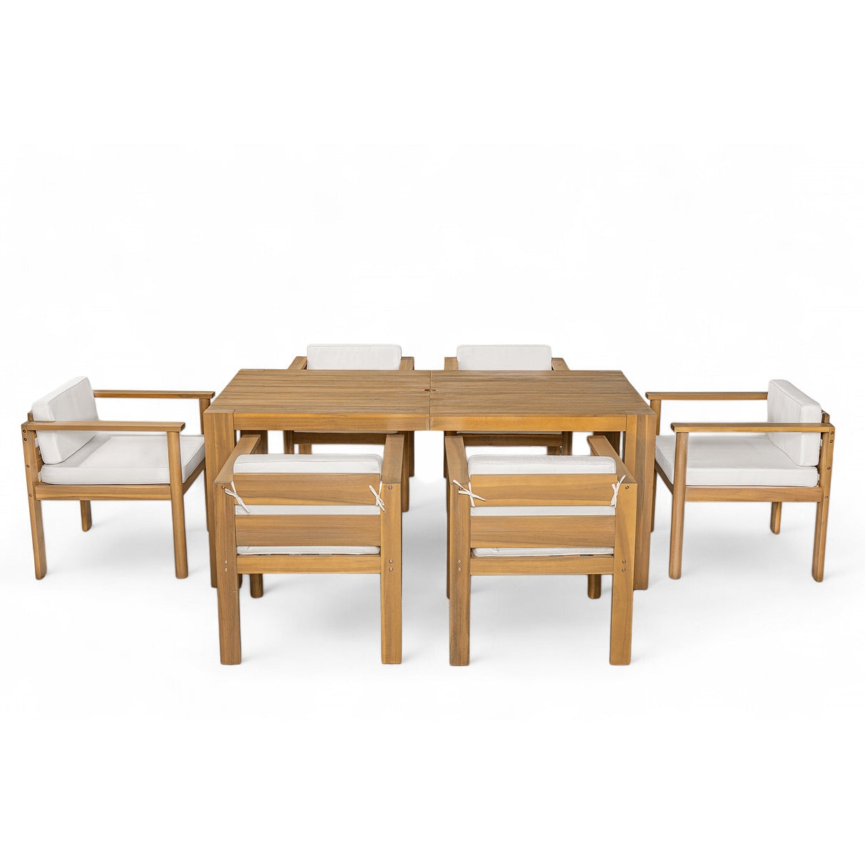 TREXM 7-Piece Patio Dining Table Set for 6,Outdoor Furniture Sets with 72.8'Rectangle Table,Patio Table and Chairs Set with Removable Cushions for Backyard,Garden,Poolside(Light Teak+Beige Cushion)