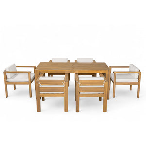 TREXM 7-Piece Patio Dining Table Set for 6,Outdoor Furniture Sets with 72.8'Rectangle Table,Patio Table and Chairs Set with Removable Cushions for Backyard,Garden,Poolside(Light Teak+Beige Cushion)