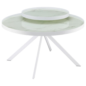 Briggs Round Marble Printed Glass Top Coffee Table White