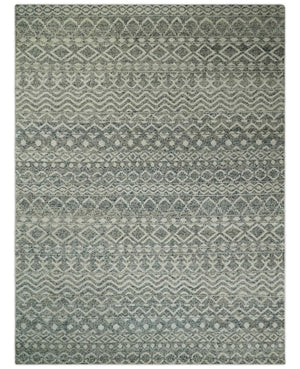 Hand Knotted Blue, Beige and Camel Modern Contemporary Southwestern Tribal Trellis Recycled Silk Area Rug