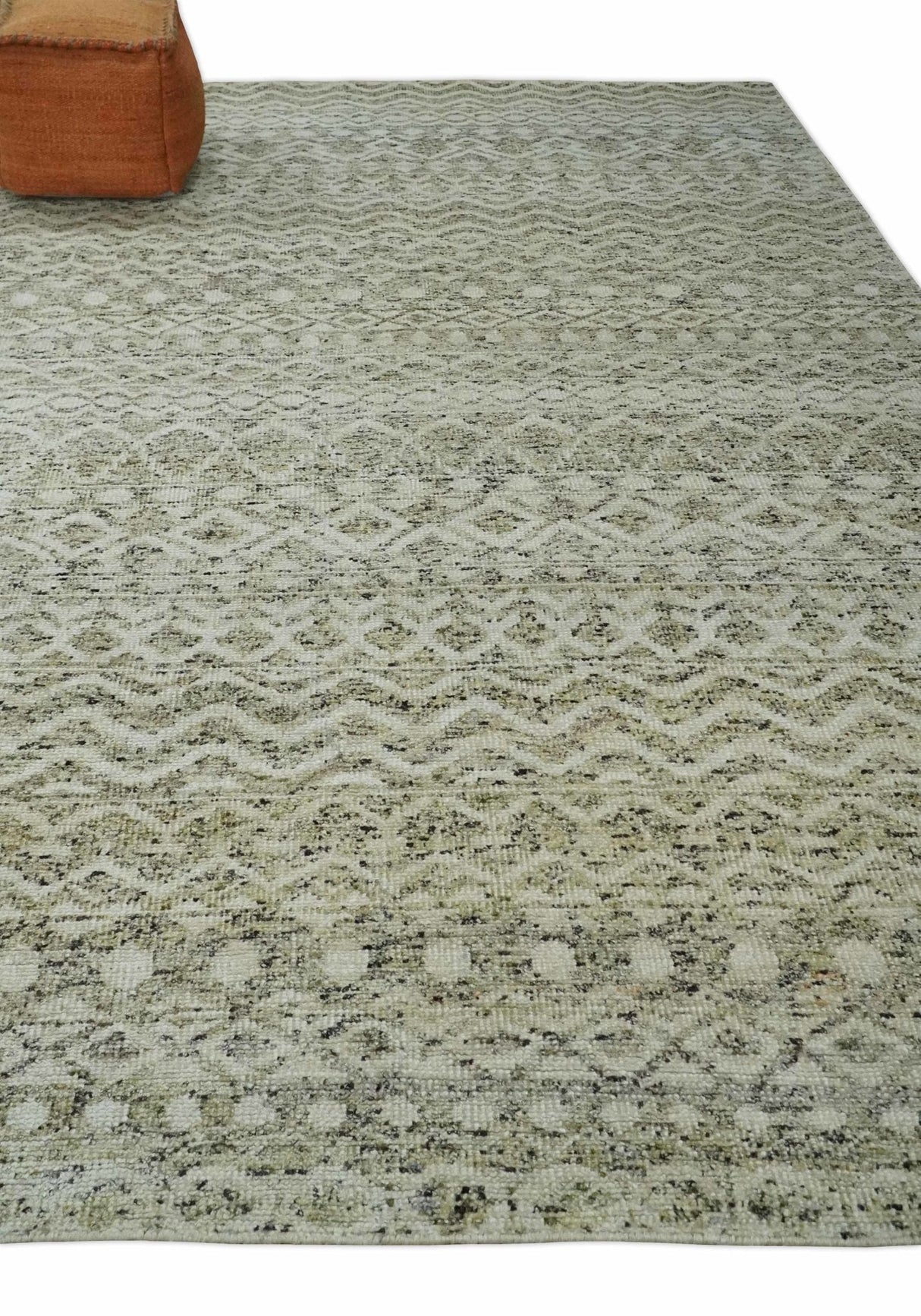 Hand Knotted Ivory, Beige and Brown  Modern Contemporary Southwestern Tribal Trellis Recycled Silk Area Rug