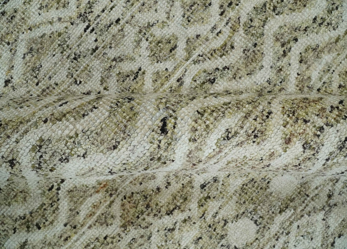 Hand Knotted Ivory, Beige and Brown  Modern Contemporary Southwestern Tribal Trellis Recycled Silk Area Rug