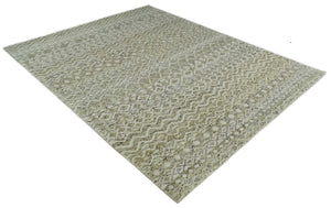Hand Knotted Ivory, Beige and Brown  Modern Contemporary Southwestern Tribal Trellis Recycled Silk Area Rug