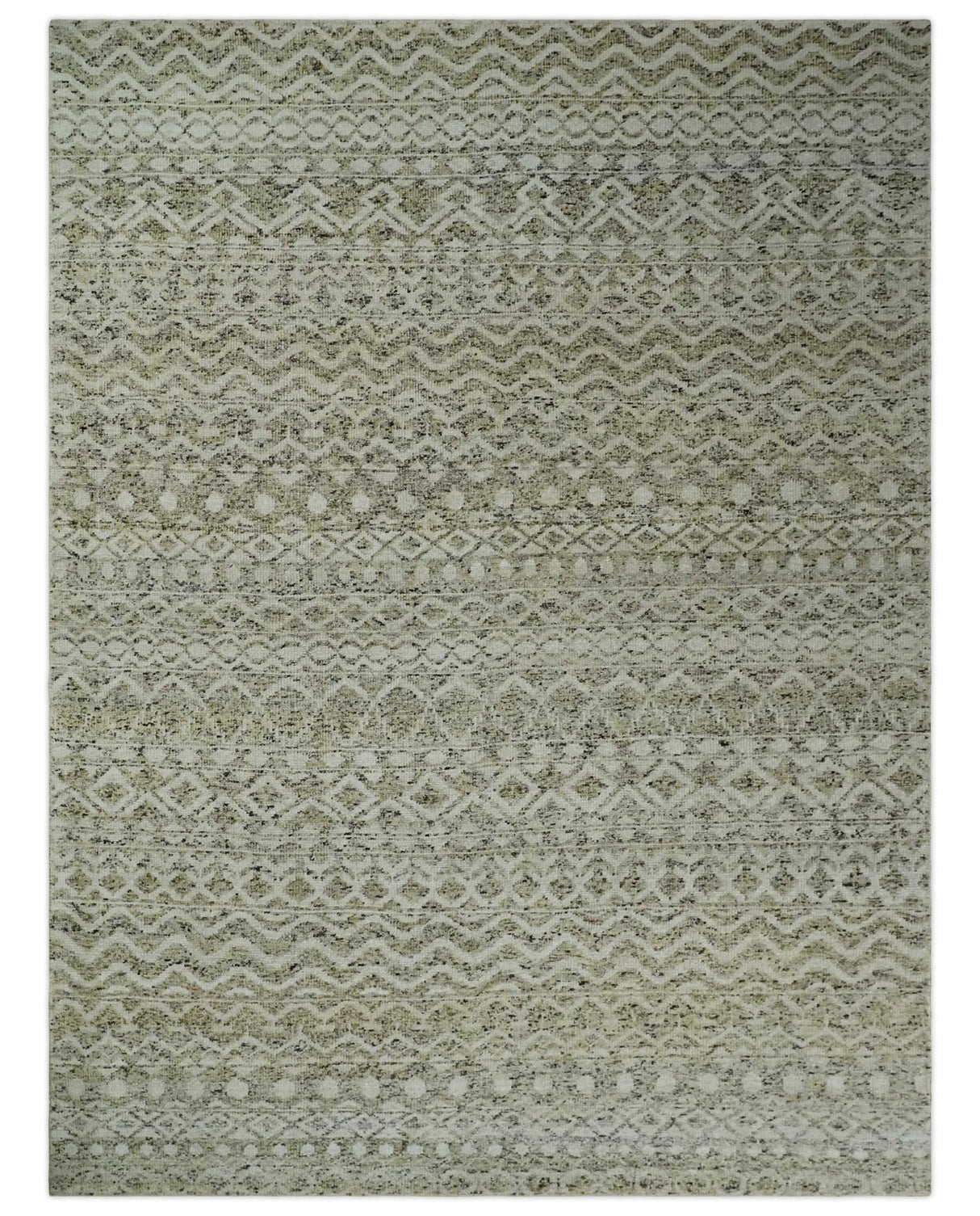 Hand Knotted Ivory, Beige and Brown  Modern Contemporary Southwestern Tribal Trellis Recycled Silk Area Rug