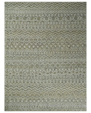 Hand Knotted Ivory, Beige and Brown  Modern Contemporary Southwestern Tribal Trellis Recycled Silk Area Rug