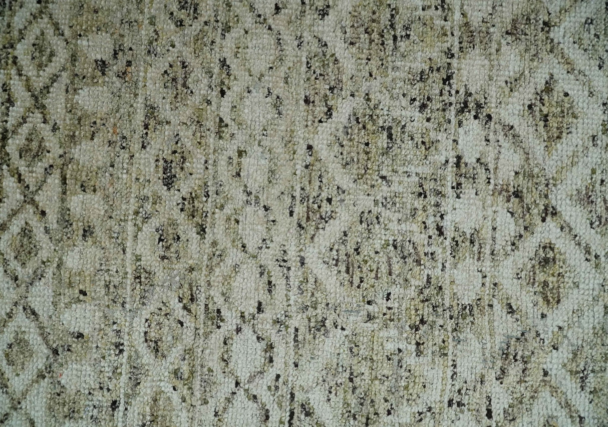 Hand Knotted Ivory, Beige and Brown  Modern Contemporary Southwestern Tribal Trellis Recycled Silk Area Rug
