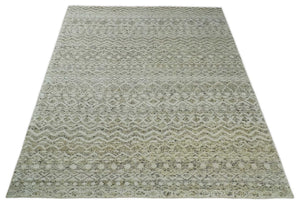 Hand Knotted Ivory, Beige and Brown  Modern Contemporary Southwestern Tribal Trellis Recycled Silk Area Rug