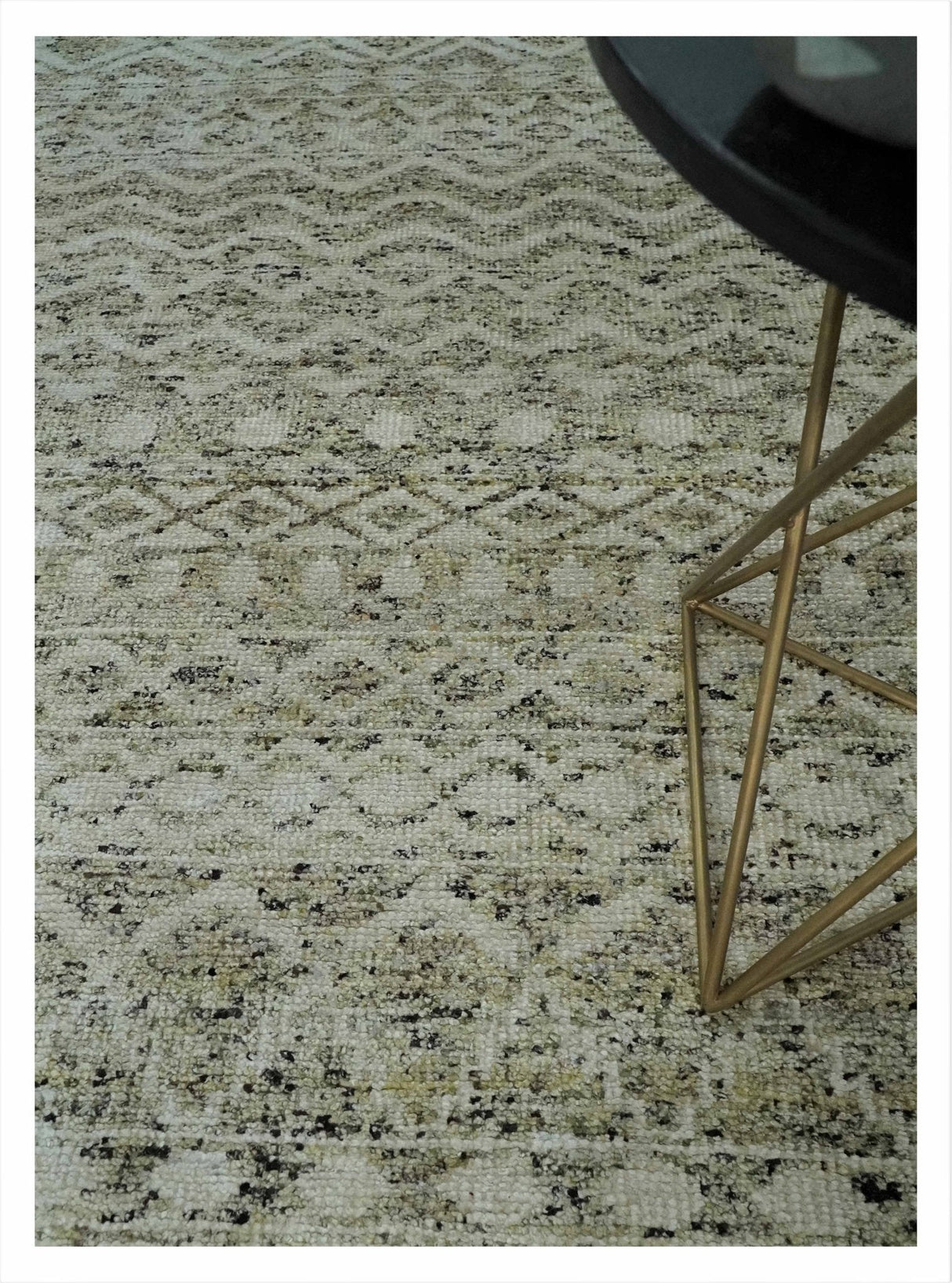 Hand Knotted Ivory, Beige and Brown  Modern Contemporary Southwestern Tribal Trellis Recycled Silk Area Rug