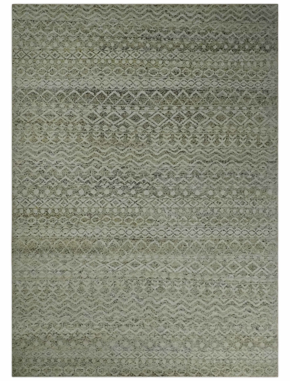 Hand Knotted Ivory, Beige and Brown  Modern Contemporary Southwestern Tribal Trellis Recycled Silk Area Rug