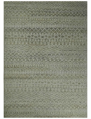 Hand Knotted Ivory, Beige and Brown  Modern Contemporary Southwestern Tribal Trellis Recycled Silk Area Rug
