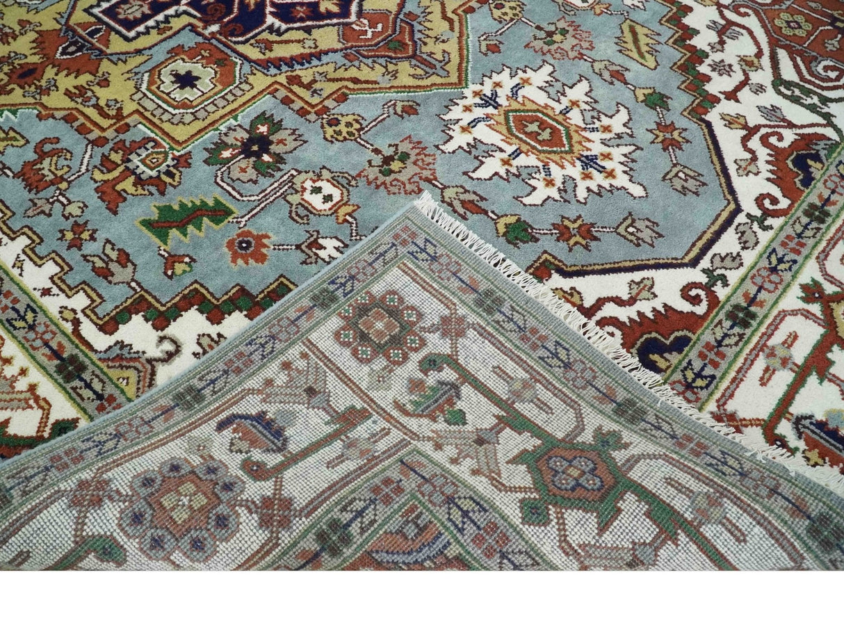 9x12 and Runner Traditional Mustard, Silver and Ivory Hand knotted wool Area Rug