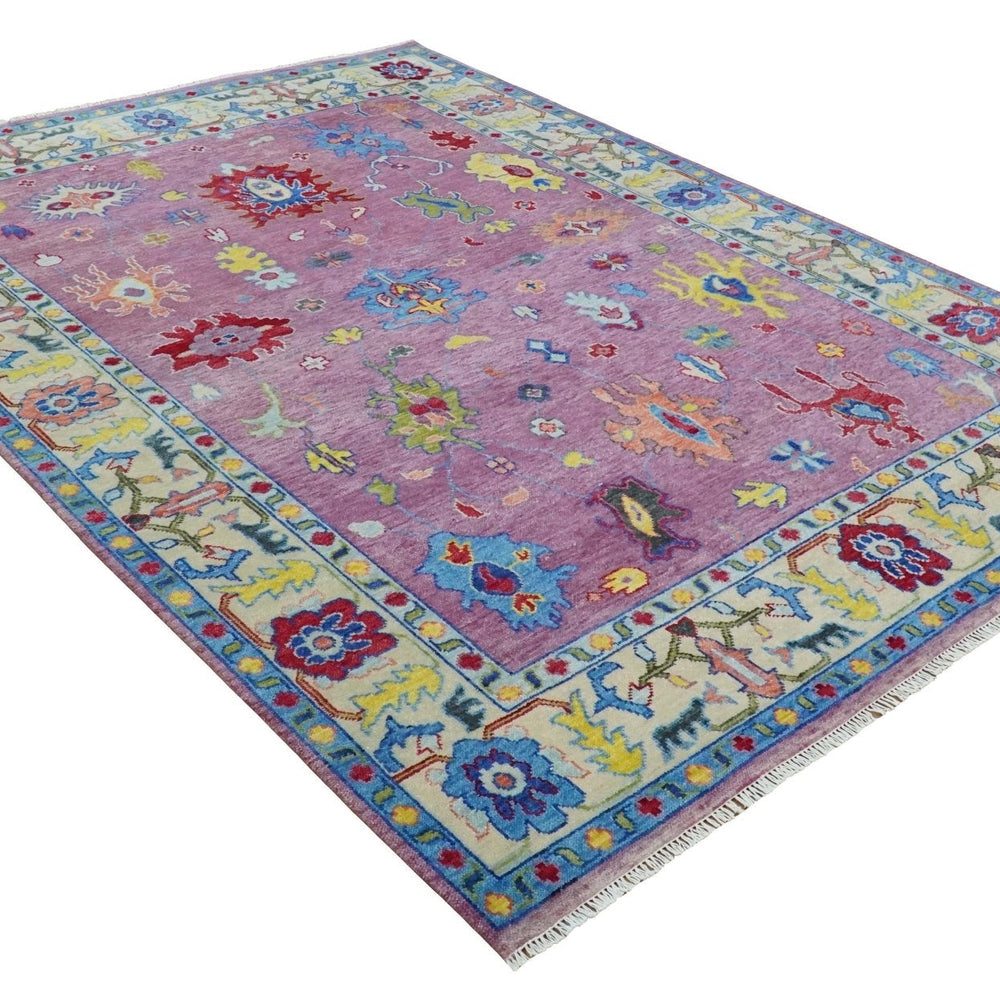 9x12 Antique Hand Knotted Purple, Beige and Blue Traditional Vintage Oushak Wool Rug | TRDCP1352912