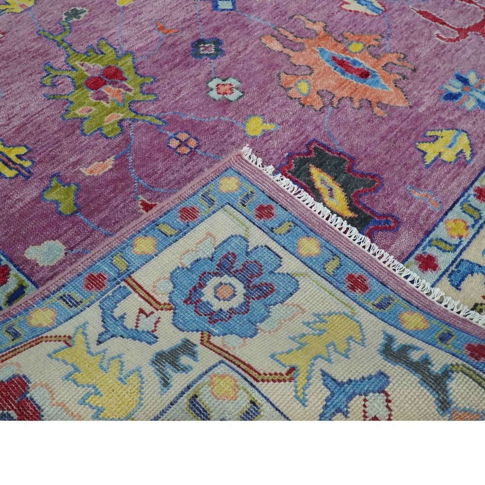 9x12 Antique Hand Knotted Purple, Beige and Blue Traditional Vintage Oushak Wool Rug | TRDCP1352912