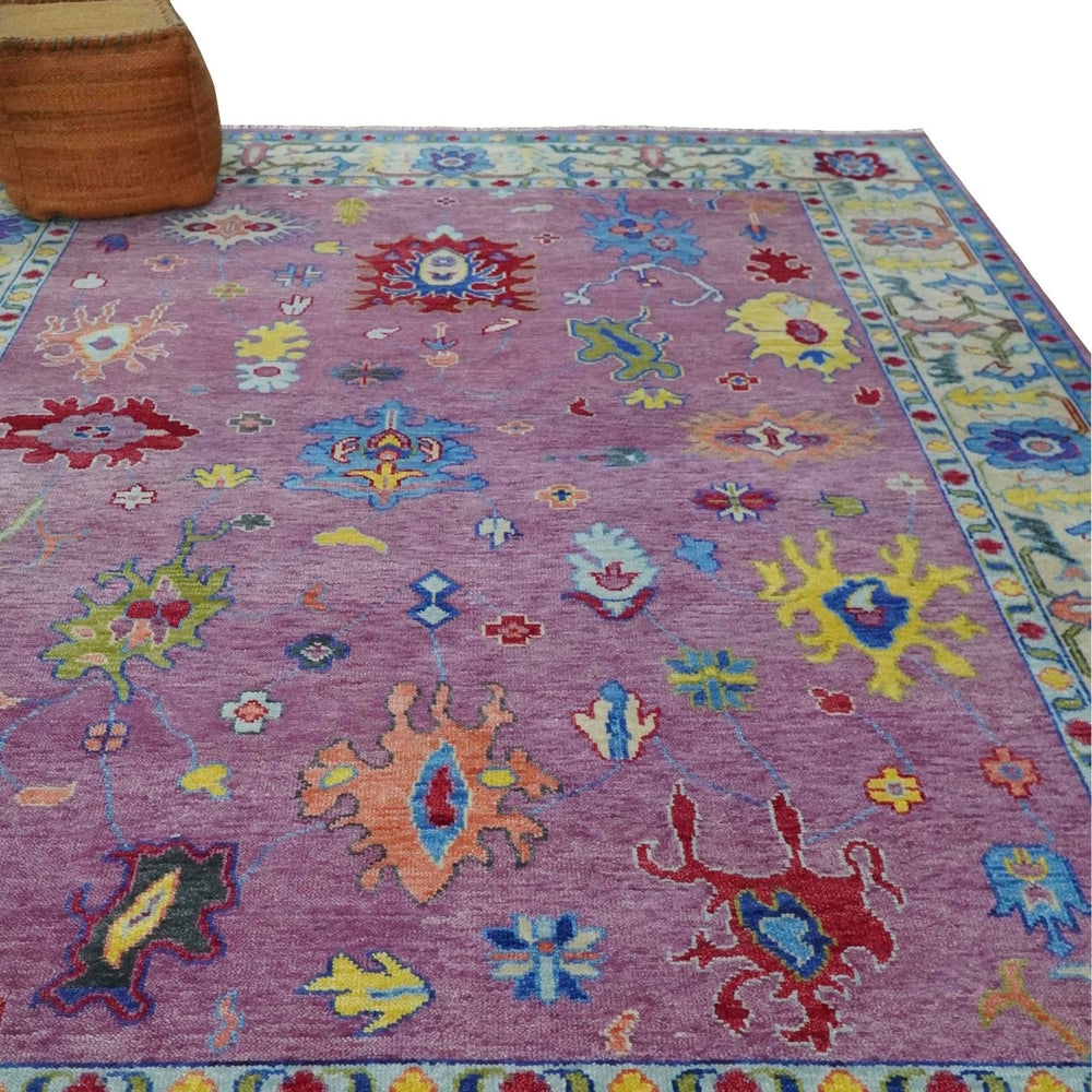 9x12 Antique Hand Knotted Purple, Beige and Blue Traditional Vintage Oushak Wool Rug | TRDCP1352912