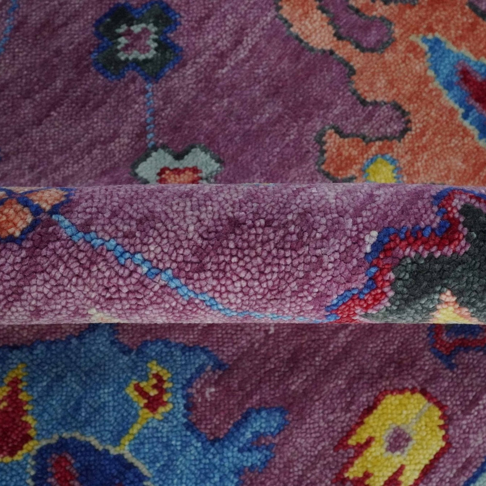 9x12 Antique Hand Knotted Purple, Beige and Blue Traditional Vintage Oushak Wool Rug | TRDCP1352912