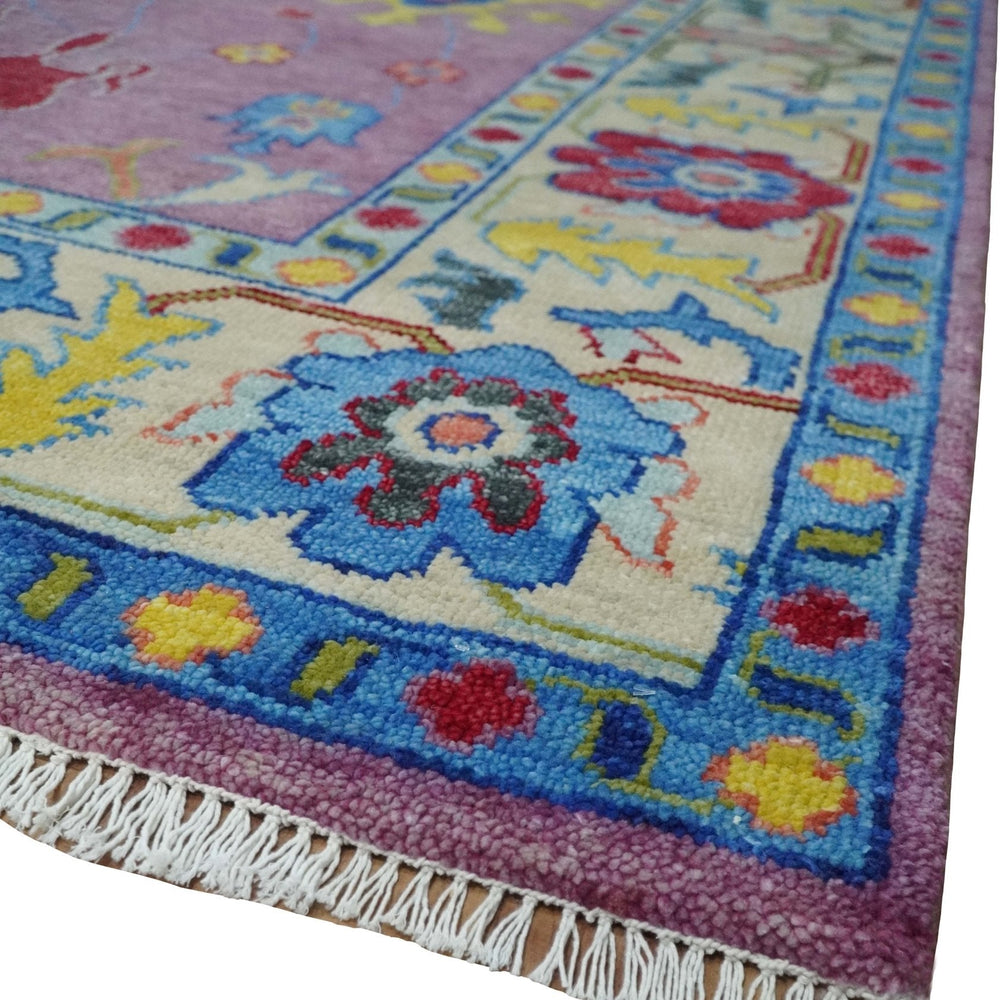 9x12 Antique Hand Knotted Purple, Beige and Blue Traditional Vintage Oushak Wool Rug | TRDCP1352912