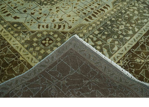 9x12 Antique Style Hand Knotted Green and Silver Medallion Pattern Wool Area Rug