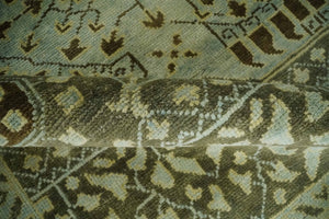 9x12 Antique Style Hand Knotted Green and Silver Medallion Pattern Wool Area Rug
