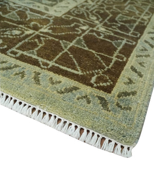 9x12 Antique Style Hand Knotted Green and Silver Medallion Pattern Wool Area Rug