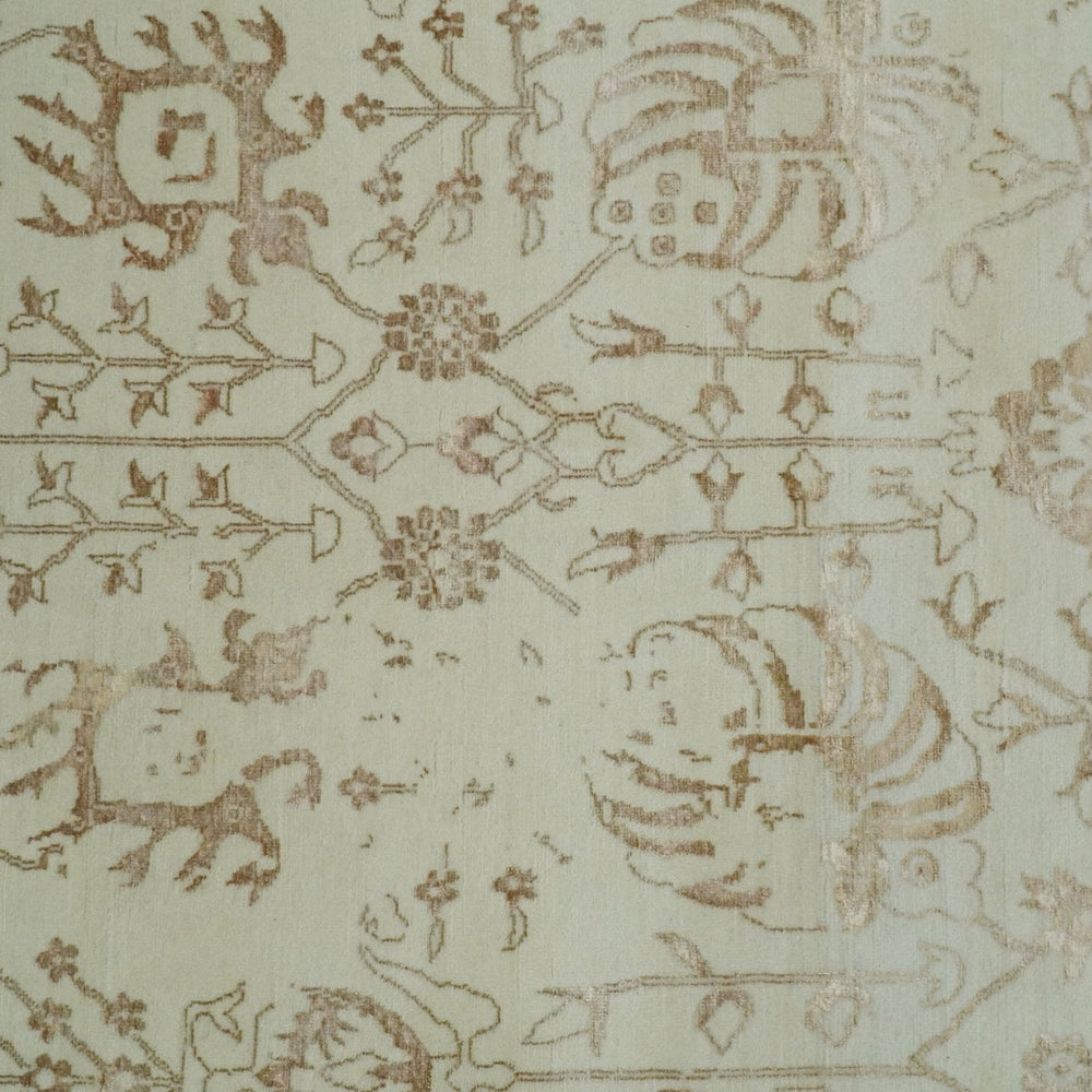 9x12 Fine Hand Knotted Beige and Brown Traditional Vintage Style Wool and Silk Rug