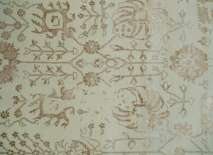 9x12 Fine Hand Knotted Beige and Brown Traditional Vintage Style Wool and Silk Rug