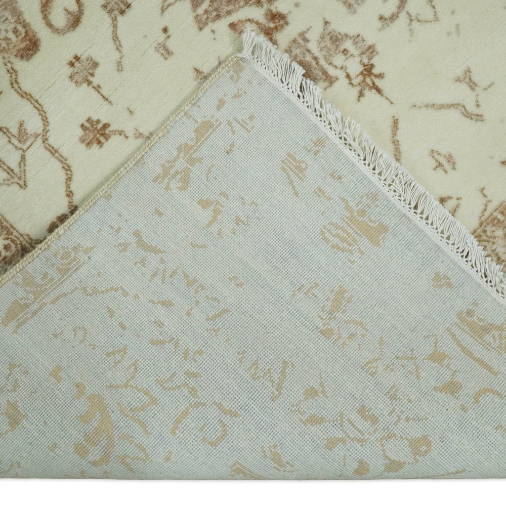 9x12 Fine Hand Knotted Beige and Brown Traditional Vintage Style Wool and Silk Rug