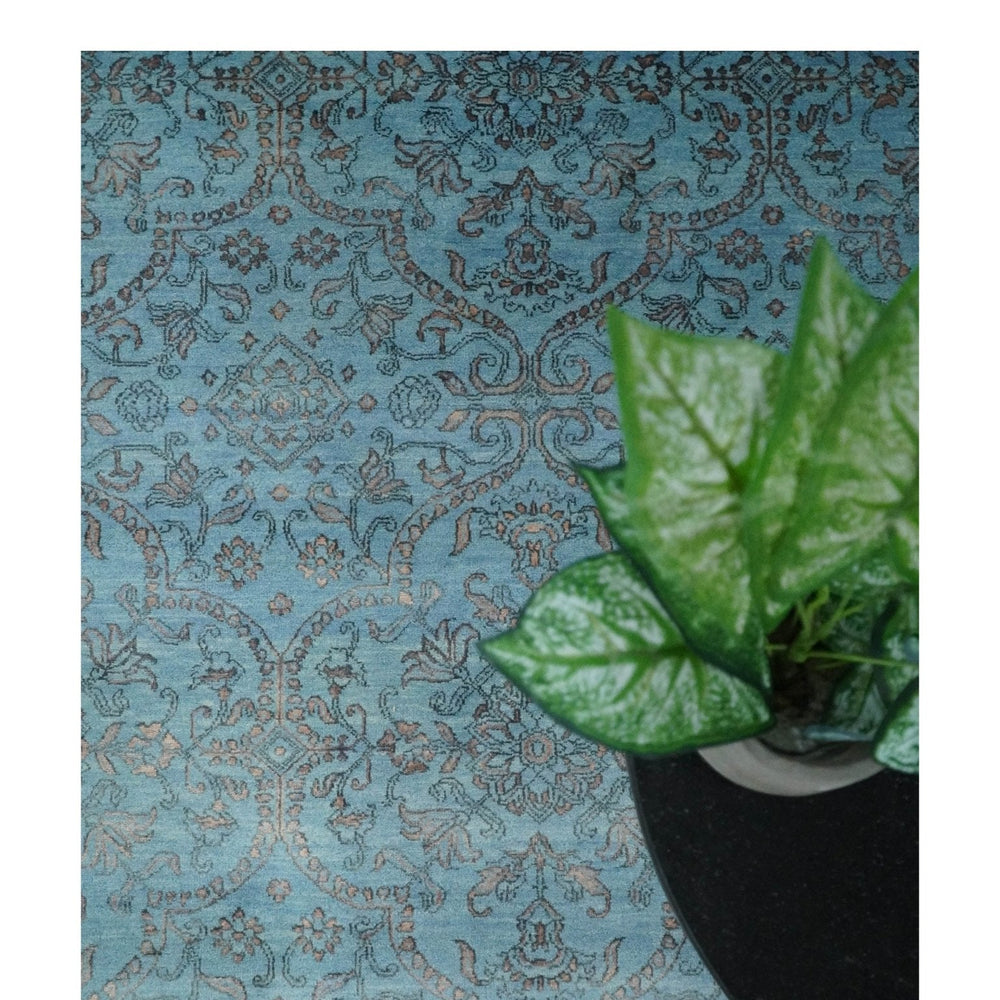 9x12 Fine Hand Knotted Blue and Brown Traditional Persian Wool and Silk Area Rug