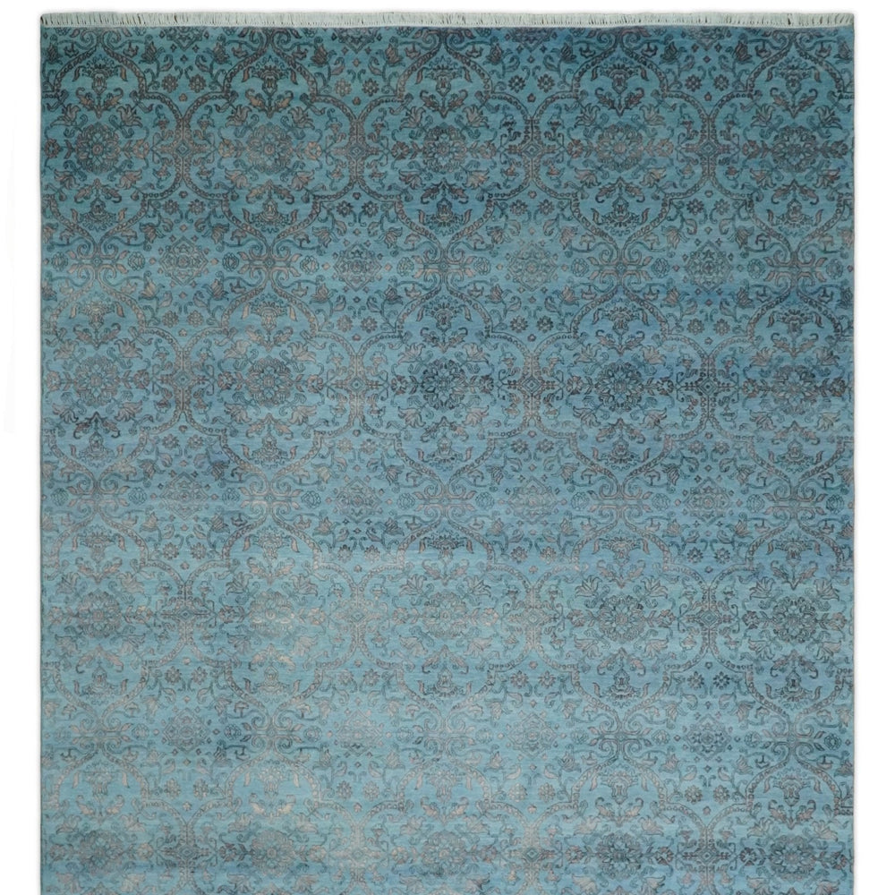 9x12 Fine Hand Knotted Blue and Brown Traditional Persian Wool and Silk Area Rug